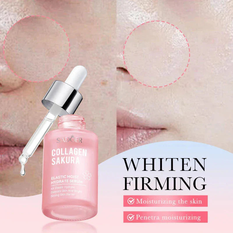 Sadoer Sakura Collagen Elastic Moisturizing 30ml Pink Face Liquid Anti Wrinkle Skin Revitalizer Sakura Face Serum
