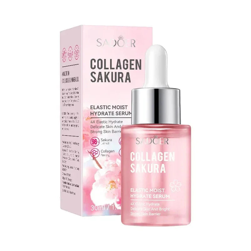 Sadoer Sakura Collagen Elastic Moisturizing 30ml Pink Face Liquid Anti Wrinkle Skin Revitalizer Sakura Face Serum