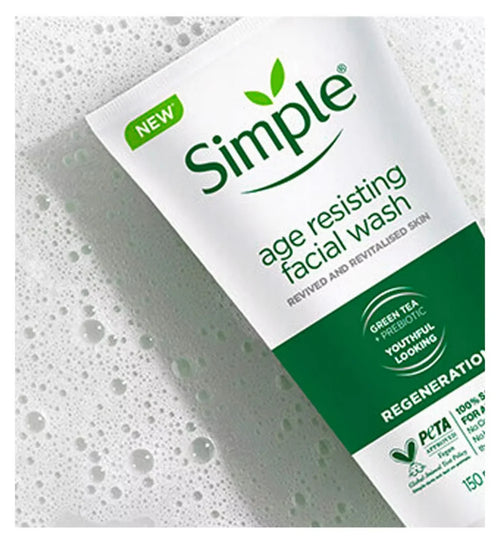 Simple Age Resisting Facial Wash Revived And Revitalised Skin Green Tea+Prebiotic Regeneration 150ml