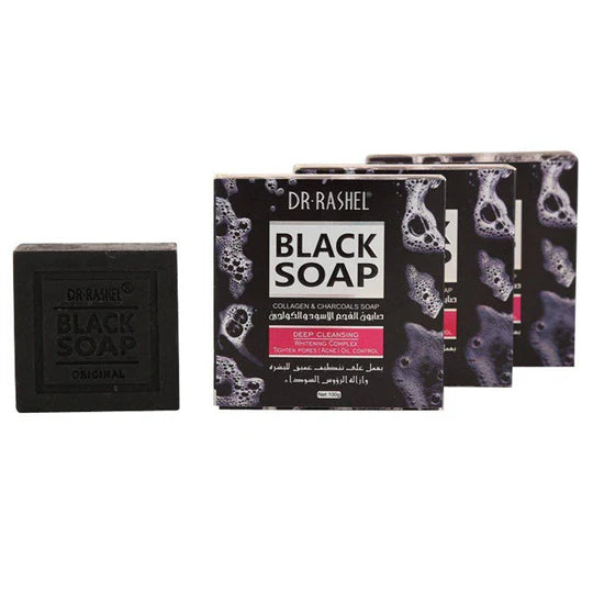 Dr Rashel Collagen Charcoal Black Soap Deep Cleansing Facial Soap Tighten Pores, Acne & Oil Control - 100g