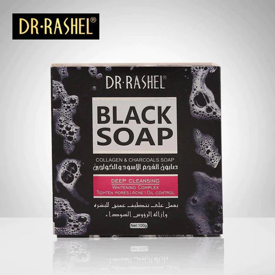 Dr Rashel Collagen Charcoal Black Soap Deep Cleansing Facial Soap Tighten Pores, Acne & Oil Control - 100g