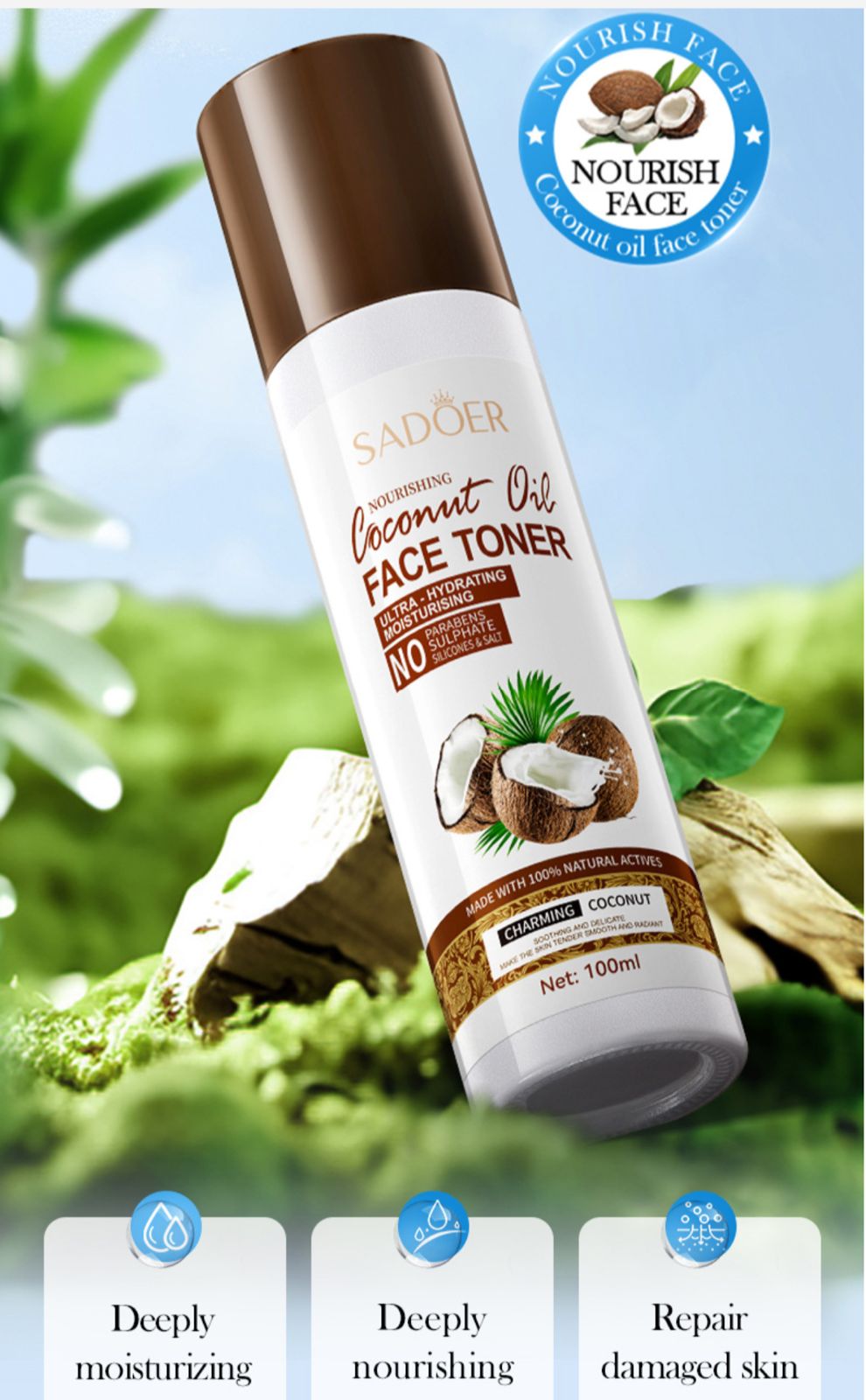 Sadoer Coconut Oil Ultra Hydrating Rejuvenation No Parabens  No Sulphate No Silicone & Salt Face Toner