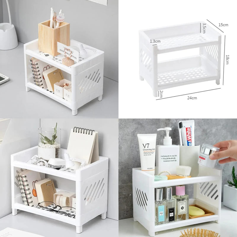 Multipurpose Double Layer Storage Rack Desk Organizer Shelf