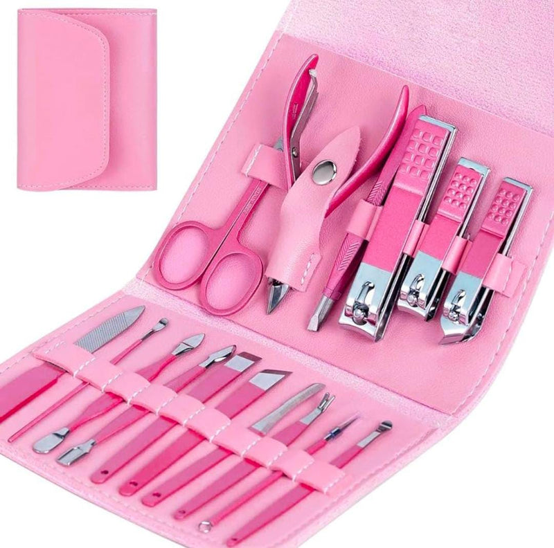 Professional Portable Manicure Pedicure Set Stainless Steel Nail Clipper Cuticle Trimmer 16Pcs Kit With Folding Case