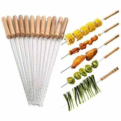 Stainless Steel BBQ Sticks With Wood Handle Pack of 10