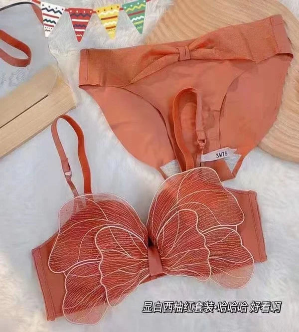 Beautygirl High Quality Cute Butterfly Embroidered Adjustable Straps Full Back Support Bra & Panty Set 8806 (Color Brown)