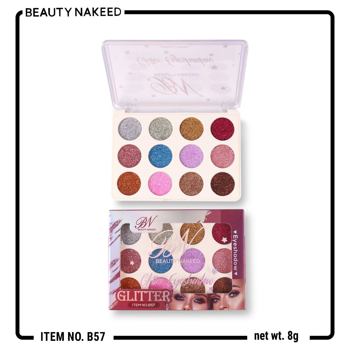 Beauty Nakeed BN 12 Shades Glitter Eyeshadow Palette