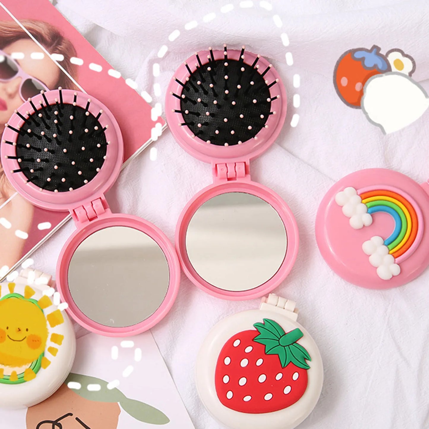 Cute Folding Hair Brush With Mirror