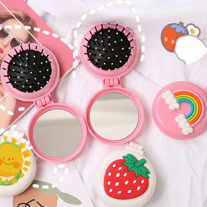 Cute Folding Hair Brush With Mirror