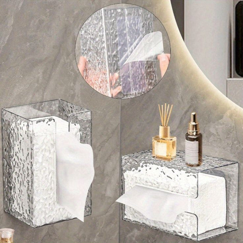 Multifunctional Wall Mounted Acrylic Water Ripple Design Tissue Box 21875