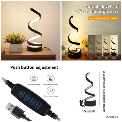 USB Modern Spiral LED 3 Colors Adjustable Light Decorative Table Lamp USB Power Bedroom Bedside Lamp