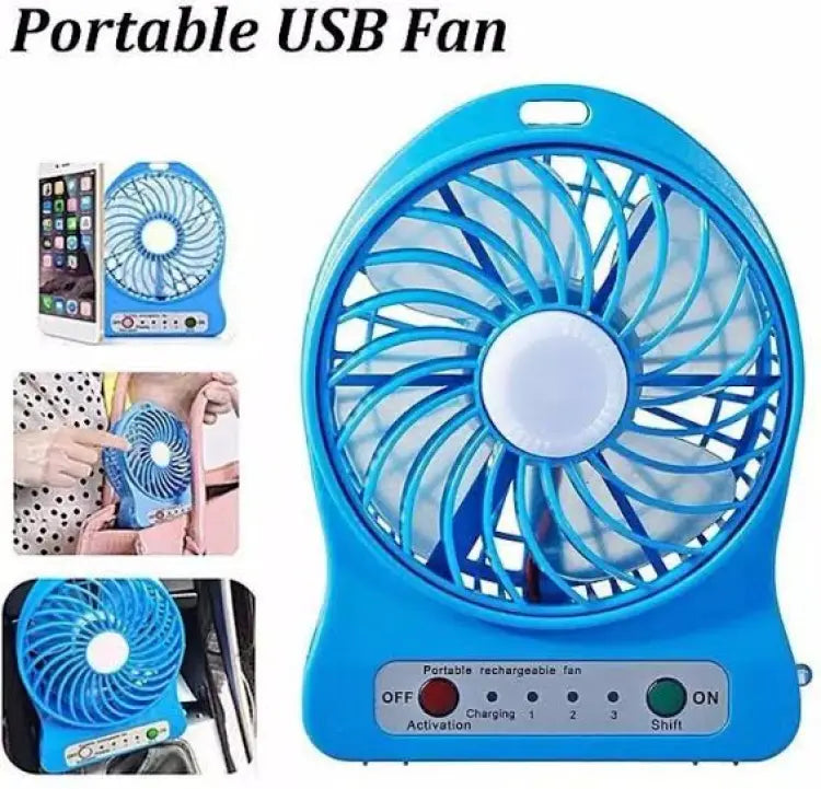 Mini Portable USB Rechargeable 3 Speed Fan With LED Torch Light