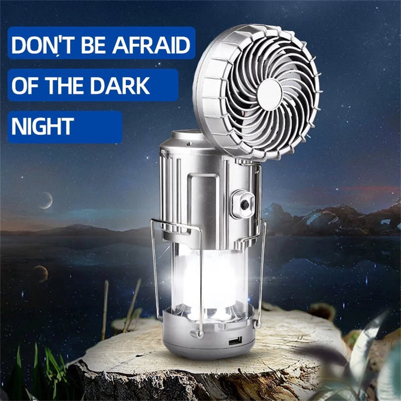 6in1 USB Rechargeable Portable Solar Energy Saving Power Bank Camping Lantern Cooler Fan Flashlight