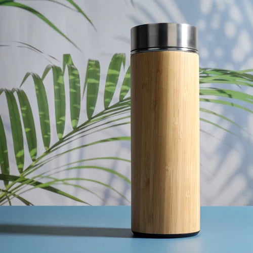 Stainless Steel With Bamboo Vacuum Flask Bottle Tumbler 600ml