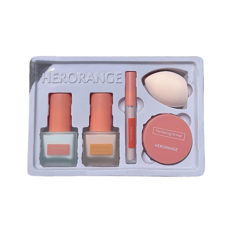 HERORANGE Isolation Cream Liquid Foundation Concealer Loose Powder Pack of 5 Makeup Kit