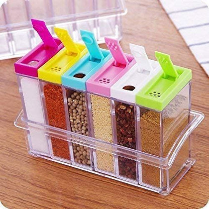 6Pcs Spice Jar Set Home Storage Container with Tray Rack