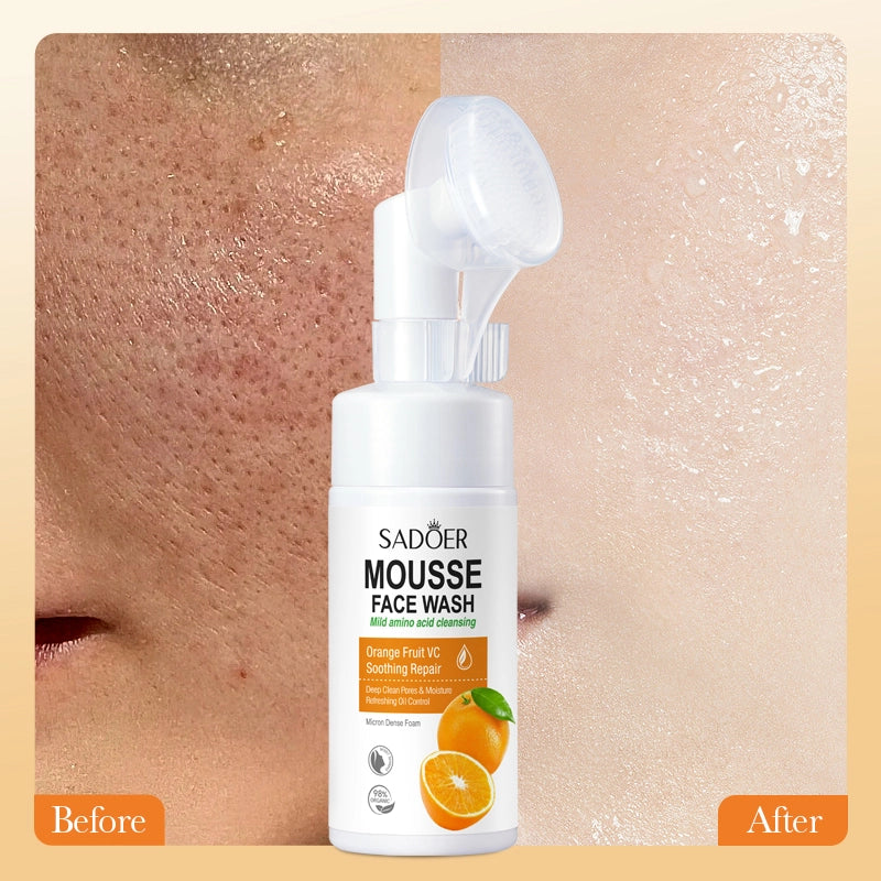 SADOER Orange Fruit VC Mousse Face Wash Amino Acid Deep Clean Pores Moisturizing Foam Cleanser 120ml