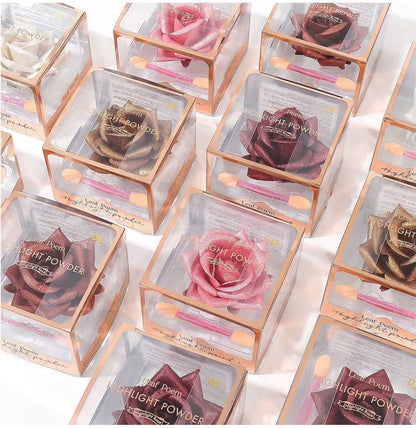 Loleeta 3D Three-dimensional Rose Highlighter + Eye Shadow Powder Easy Coloring Highlight Powder Face Contour Makeup