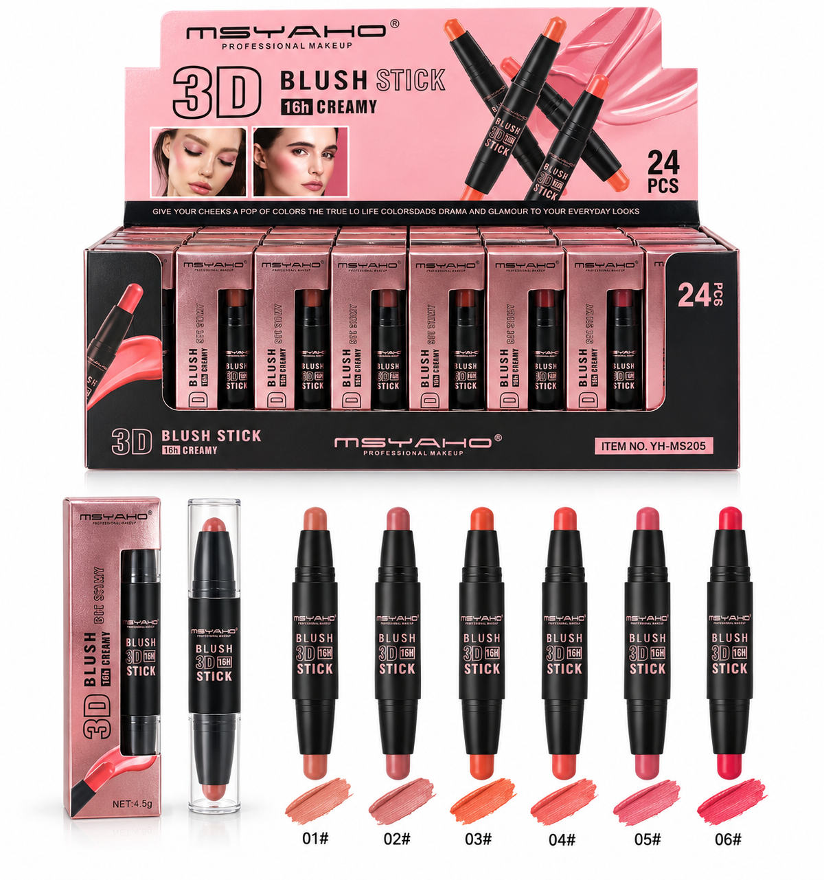Msyaho 2in1 3D Blush Stick Pack of 6