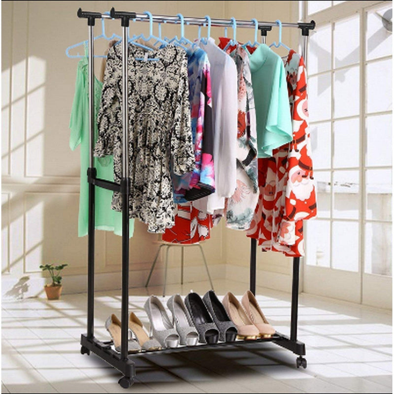 Portable Double Pole 2 Layer Cloth Drying Stand Hanging Rack