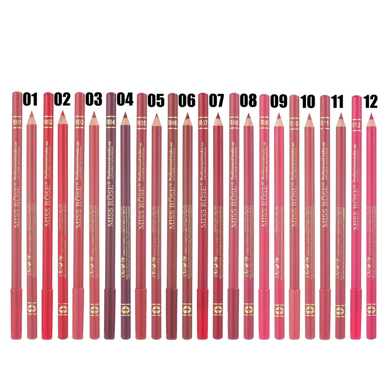 Miss Rose 12pcs Waterproof Lip Liners Set