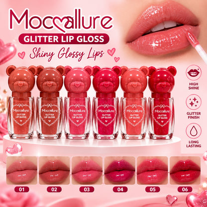 Mocallure Bear Head Glitter Lip Gloss – Pack of 6