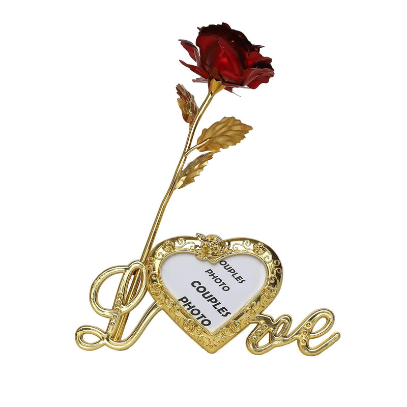 Artificial Red Rose Flower With Golden Leaf With Photo Frame