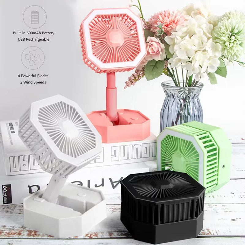 Multipurpose Portable Adjustable Folding 2in1 Mini Silent Cool Table Fan With Led Night