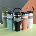 Stainless Steel Vacuum Insulated Thermos Water Bottle With Straw 890ml