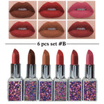 Heng Fang Diamond Glitter Matte Finish Casing Lipstick 6pcs Set