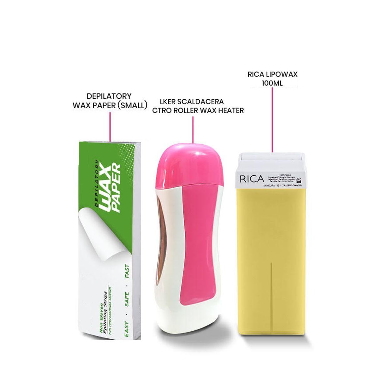 Rica Roll On Wax Deal Pack OF 3 Depilatory Machine + Roll On Wax + Wax papers(50pcs)
