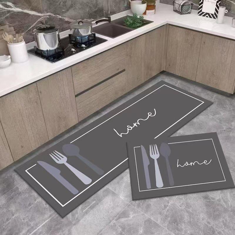 Anti Slip Absorbent Kitchen Floor Mat Washable Pair Of 2Pcs Written Home And Cutlery Design