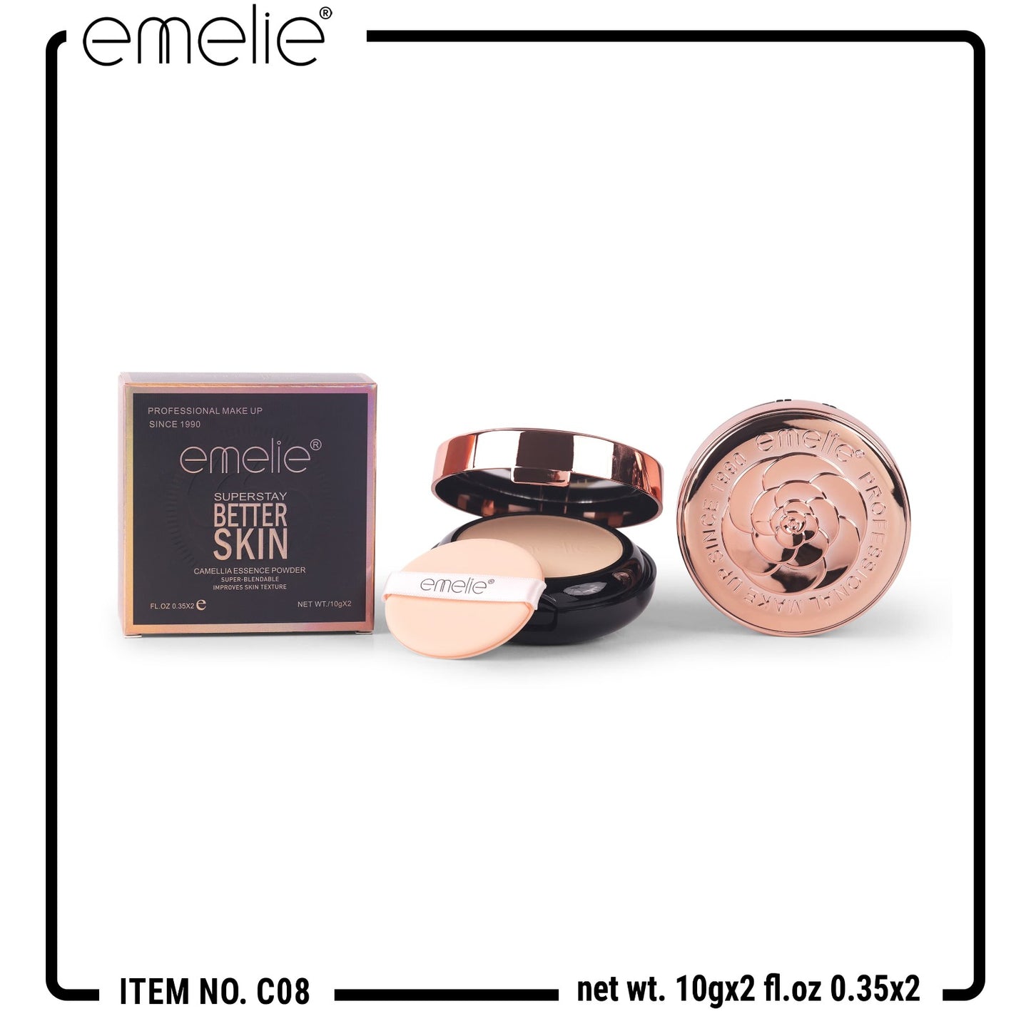 Emelie Super Stay Better Skin Camellia Essence Powder Super Blendable Improves Skin Texture