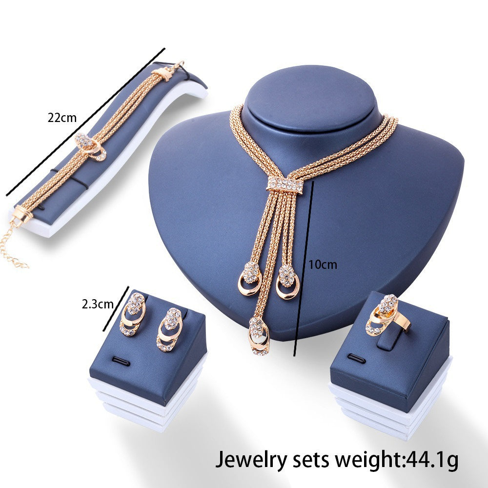 Jewellery Set Necklace Bracelet Earring Ring Gold Color
