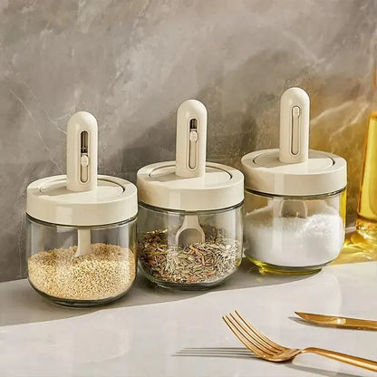 Glass Seasoning Bottle with Telescopic Spoon Leak Proof and Moisture-Proof Seasoning Jar 3pcs Set