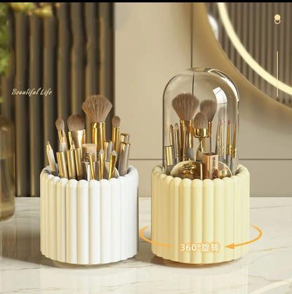360° Rotating Makeup Brush Holder with Lid Cosmetic Storage Makeup Box Jewelry Container Organizer