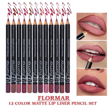 Flormar 12 Color Waterproof Matte Lip Liner Pencil
