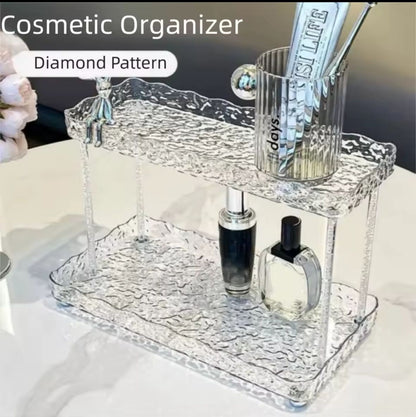 Rabbit Diamond Pattern 2-Tier Acrylic Makeup Cosmetic Organizer