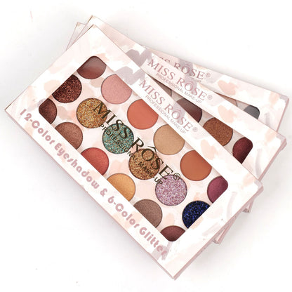 Miss Rose 12 Color Eyeshadow & 6 Color Glitter Palette