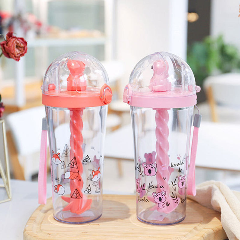 Cute Cartoon Mixing Cup Water Bottle With Straw