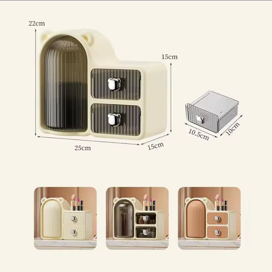 Bear Shaped 360 Makeup Brush Holder Wall-Mounted Dustproof With Drawer Lid