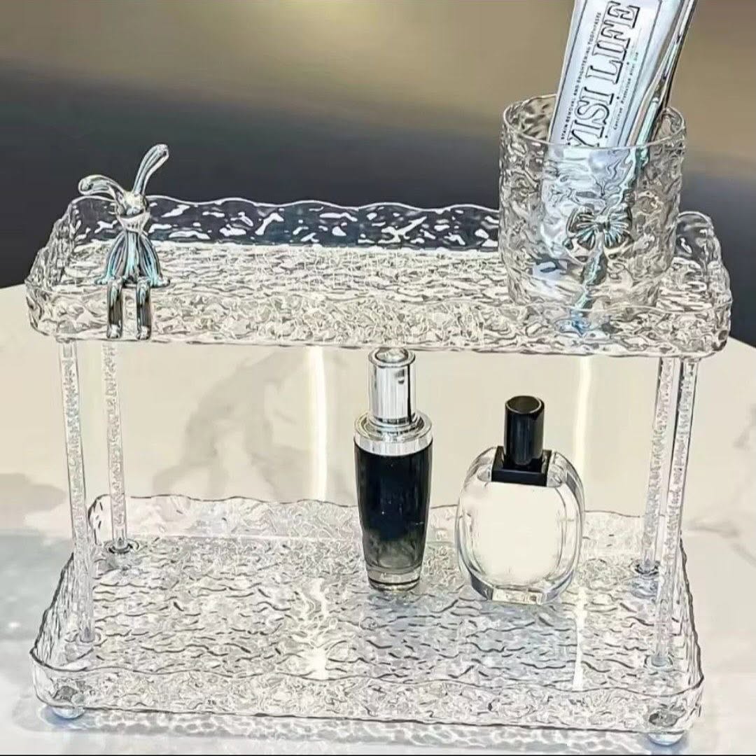 Rabbit Diamond Pattern 2-Tier Acrylic Makeup Cosmetic Organizer