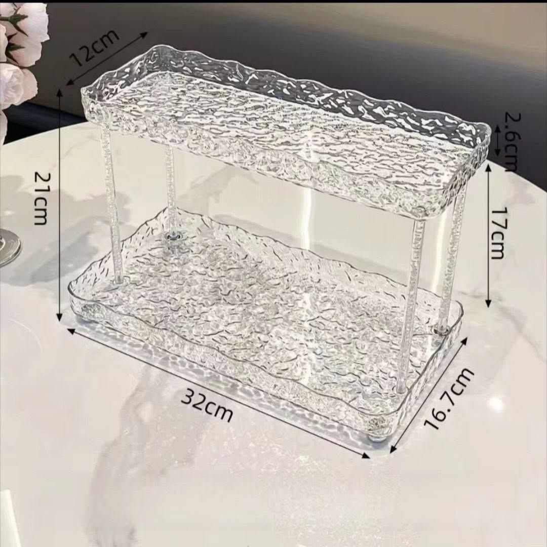 Rabbit Diamond Pattern 2-Tier Acrylic Makeup Cosmetic Organizer