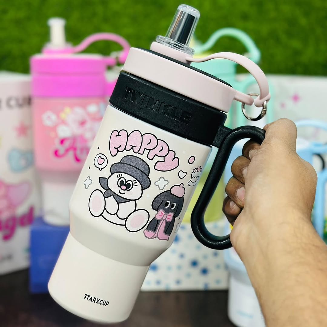 Stainless Steel Twinkle Colorful Tumbler Water Bottle Insulated With Strainer And Straw For Kids 850ml