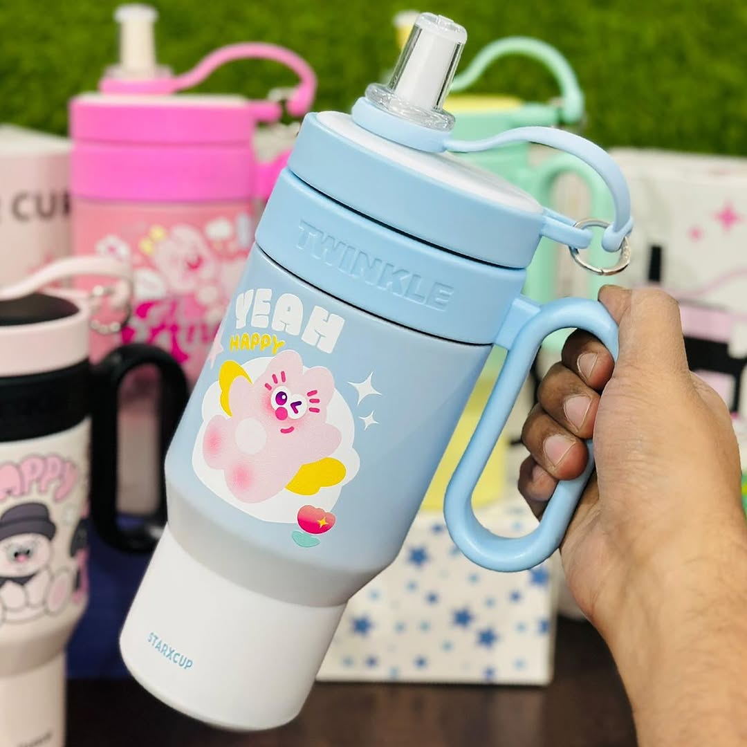 Stainless Steel Twinkle Colorful Tumbler Water Bottle Insulated With Strainer And Straw For Kids 850ml