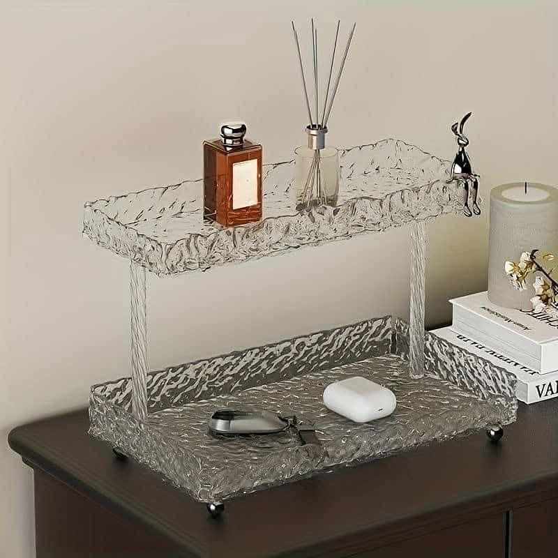 Rabbit Diamond Pattern 2-Tier Acrylic Makeup Cosmetic Organizer