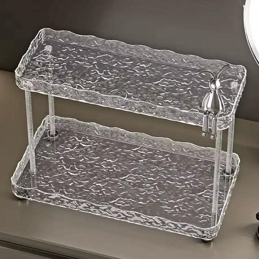 Rabbit Diamond Pattern 2-Tier Acrylic Makeup Cosmetic Organizer