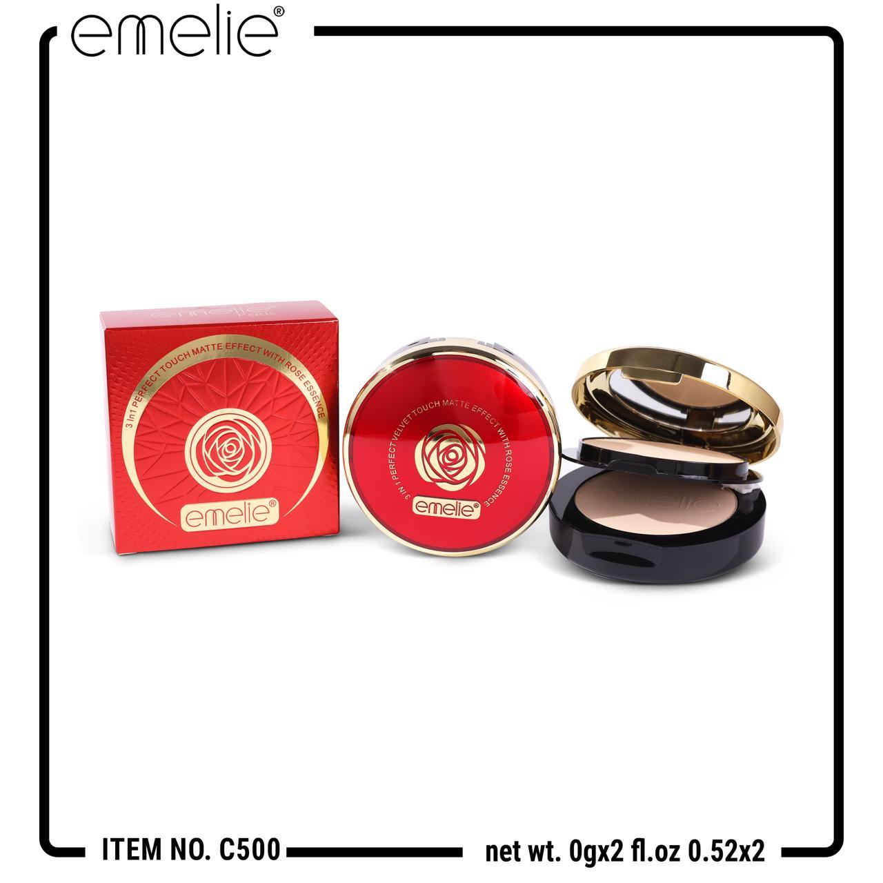 Emelie 3in1 Perfect Touch Matte Effect With Rose Essence Compact Powder
