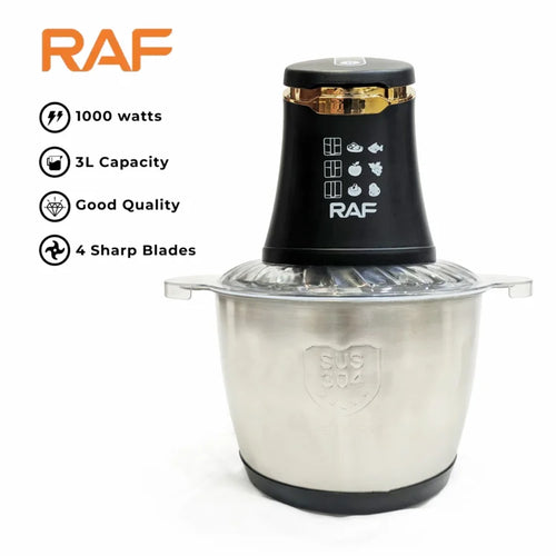 RAF Food Processor Chopper Stainless Steel Kitchen Blender 4 Sharp Blades 3 Liter Capacity R.7035