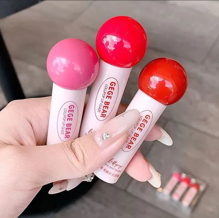 Gege Bear Lollipop Candy Water Lip Gloss 3Pcs Set